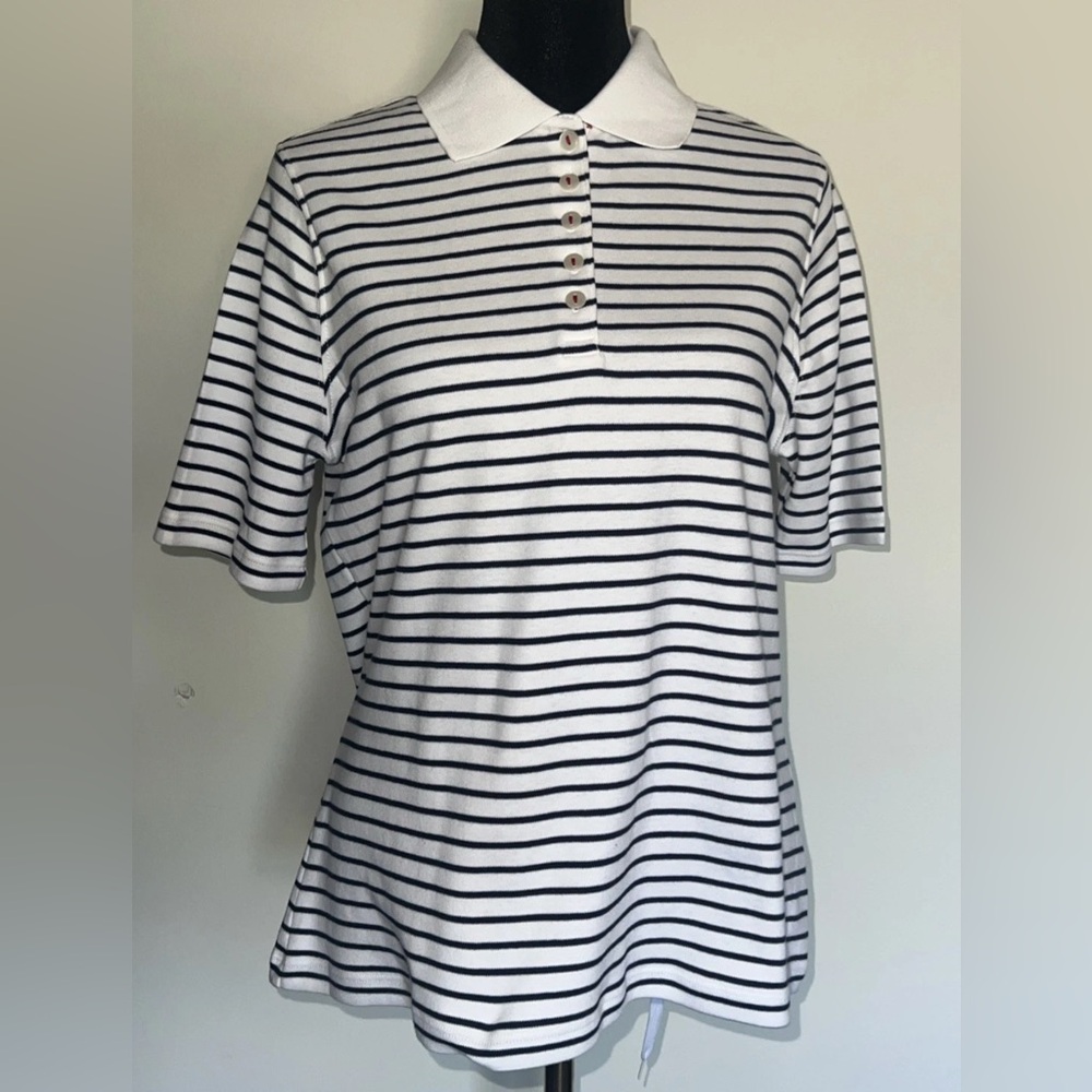 Appleseed's Navy and White Striped Polo Shirt